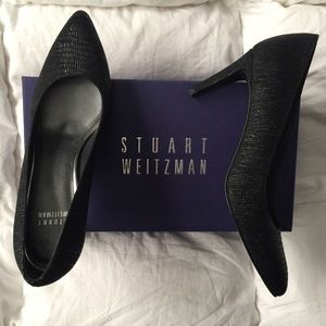 NEW Stuart Weitzman Pointed Mid Heel Pump in Black